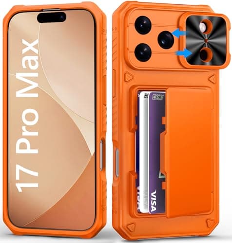 BXYJY for iPhone 17 Pro Max Phone Case Wallet, Card Holder (4-5 Cards), Slide Camera Cover, Military Grade Protection, Rugged Hard Women Girly Men Protective Case for iPhone17 Pro Max 6.9", Orange - Image 1