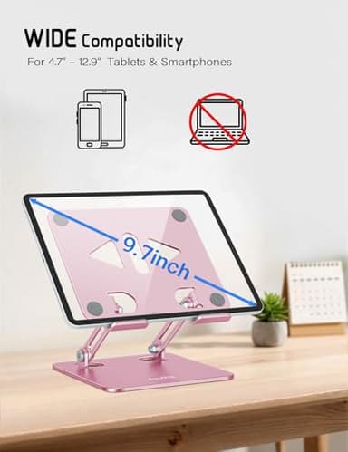 Aoviho Tablet Stand Holder for Desk, Adjustable Desktop Tablet Holder, Foldable Aluminum Tablet Mount for iPad pro 12.9, iPad Air Mini, Samsung Galaxy Tabs Z Fold Kindle Fire,4-12 inch, Rose Gold - Image 3