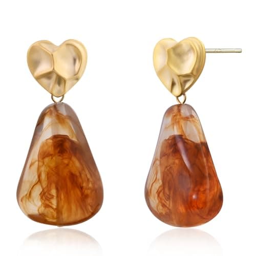 Teppdfann Gold Hammered Heart Drop Dangle Earrings Orange Vintage Irregular Acrylic Stud Earrings for Women Gold and Orange Geometric Earrings - Image 1