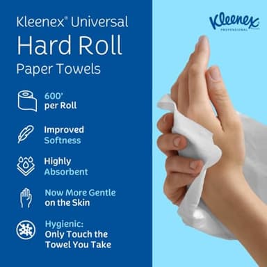 Kleenex Professional Universal Hard Roll Paper Towels, Bulk (50606), Hardwound 1.75' Core, Premium Absorbency Pockets, White (6 Rolls at 600' Each, 3,600'/Case) - Image 10
