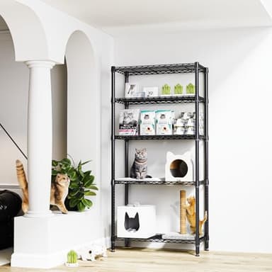 M MZG 1250 lbs 5 Tier Shelf Metal Storage Shelves Shelving Wire Rack Heavy Duty Closet Organizers for Garage Kitchen Bathroom Laundry Black 15.7" D x 33.5" W x 68.5" H - Image 2