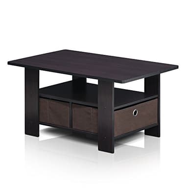 Furinno Andrey Coffee Table with Bin Drawer, Dark Walnut - Image 7