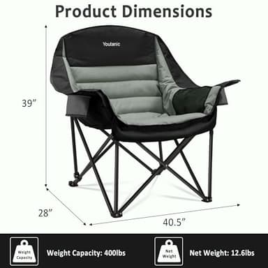 Youtanic Oversized Camping Chair, Portable Folding Camping Chairs with Side Pocket, Cup Holder and Carry Bag, Heavy Duty Outdoor Camping Chairs for Adults, Fishing, Sports, Trip, up to 400lbs, Style 4 - Image 3