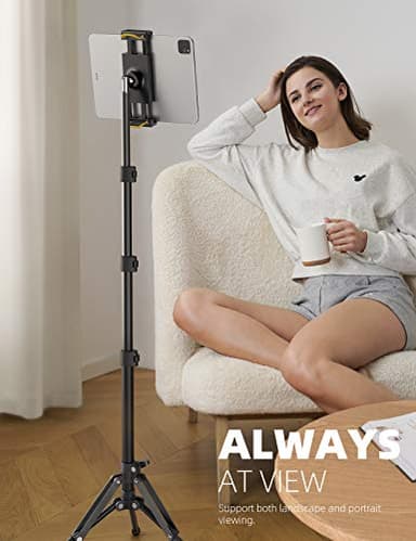 Lamicall Tablet Floor Tripod Stand - 64.9" Tablet Holder Mount with Adjustable Height for Stream/Watching with Bluetooth Remote, for iPad Pro 12.9, Mini, Air, iPhone and 4.7-13" Tablet and Cellphone - Image 2
