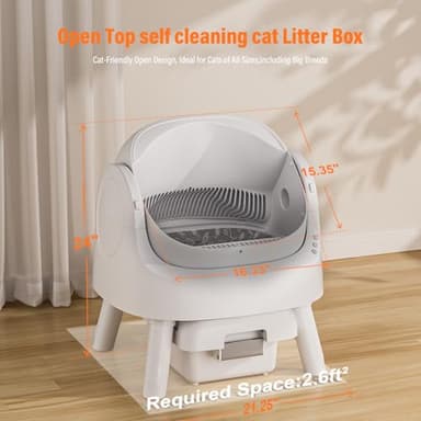 Open-Top Self Cleaning Cat Litter Box, Automatic Cat Litter Box for Multiple Cats with Trash Bags and Litter Mat Included, White - Image 3