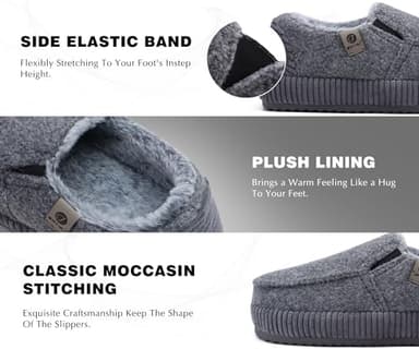 ONCAI Men’s Slippers Cotton-Blend Moccasins Warm Closed Back Corduroy House Slippers with High-Density Felt Fuzzy Indoor Outdoor Comfortale Yoga Mat Rubber Soles Felt Dark Grey Size 11 - Image 2