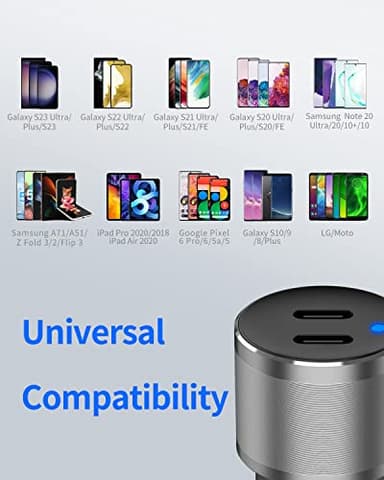 Dual 45W USB C Car Charger, 90W Max Super Fast Charging, All Metal 12V Cigarette Lighter Adapter for iPhone 17 Pro Max/16/15/iPad, Samsung Galaxy S25/S24, Google Phones with 2 Type C Cable 3.3ft Gray - Image 5