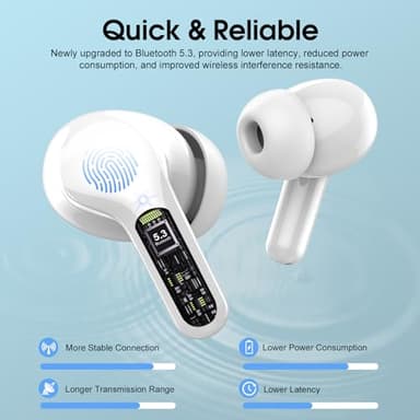 Wireless Earbuds, Bluetooth 5.4 Headphones HiFi Stereo, Bluetooth Earbuds with ENC Noise Cancelling Mic, IP7 Waterproof in Ear Earphones, 48H, LED Display Ear buds for Pad Workout Sports, Deep White - Image 2
