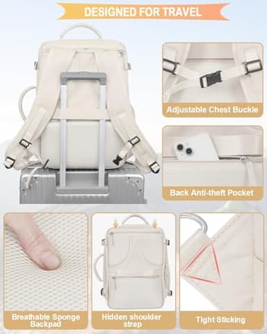 Getravel Travel Backpack For Women, Airline Approved Personal Item Bag, Carry On Backpack,17 Inch Laptop School Backpack, Waterproof Casual Overnight Bag, Hiking Backpack (Beige) - Image 5