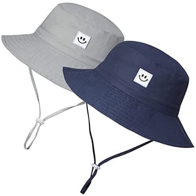 Baby Sun Hat Toddler Bucket Hat for Boys 2-7 Years 2pack Smile Face Grey/Navy - Image 1
