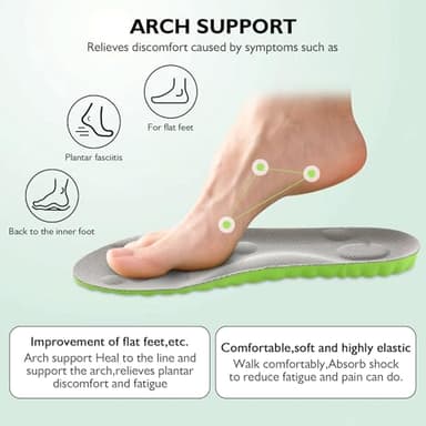 SolaraPickleball Insoles for Men Women, 4D Memory Foam Arch Support Inserts, Shock Absorbing, Anti-Slip Massage Support, Breathable Comfort for Walking & Sports(Green, Men 8-9/Women 9.5-10) - Image 7
