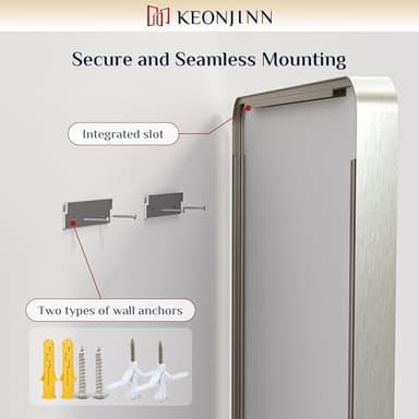 Keonjinn Brushed Nickel Mirror 24” x 36” Silver Bathroom Mirror for Over Sink, Rounded Rectangle Farmhouse Vanity Mirror with Metal Frame, HD Tempered Glass Decorative Wall Mirror(Horizontal/Vertical) - Image 9