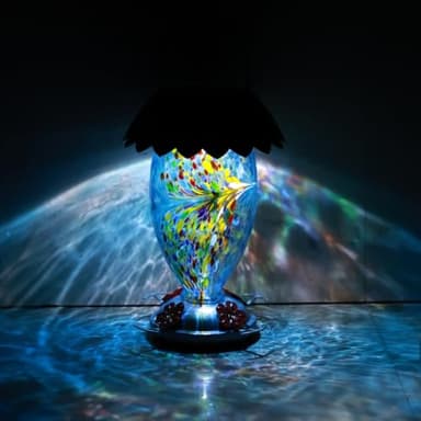 Solar Hummingbird Feeder for Outdoors Hanging Colorful Lighting 32 Oz Hand Blown Glass Hummingbird Feeder for Garden Decoration with Accessories (Blue) - Image 3