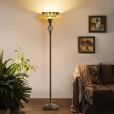 GyroVu Tiffany Floor Lamp, Torchiere Floor Lamps with Stained Glass, 71 Inch Tall Floor Standing Reading Light for Living Room Corner Bedroom Home Office, Bulbs Included - Image 7