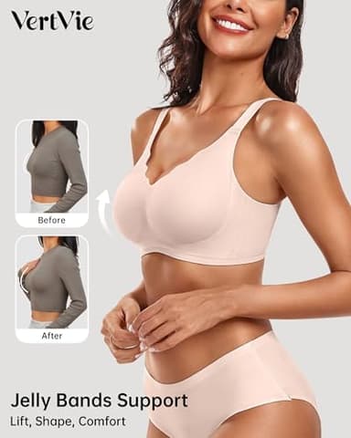 Vertvie Womens Seamless Bras No Underwire Supportive Wireless Push Up Full Coverage Bralette Comfort Scalloped T-Shirt Bra (Skin,3X-Large) - Image 2