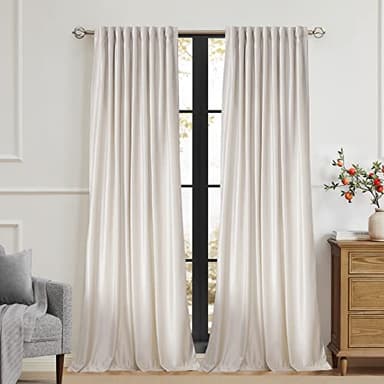 100% Blackout Ivory Off White Velvet Curtains 96 inch Long for Living Room,Set of 2 Panels Liner Rod Pocket Back Tab Thermal Window Drapes Room Darkening Heavy Decorative Curtains for Bedroom - Image 3