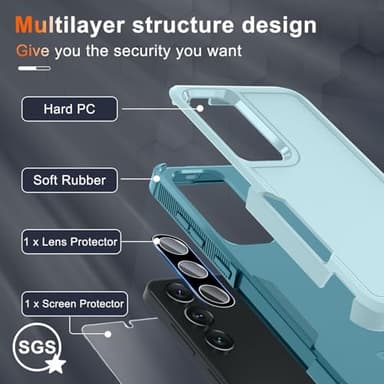 RMOCR Case for Samsung Galaxy S25, Full Body Heavy Duty Rugged Shockproof Protective Phone Cover with Lanyard Strap, Tempered Glass Screen Protector and Camera Lens Cover, Mint Green - Image 2