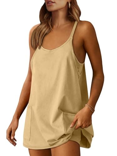 ANRABESS Women Athletic Dress Summer Tennis Workout Active Sports Mini Romper Dress Built in Shorts Travel Vacation Clothes Light Yellow X-Large - Image 1