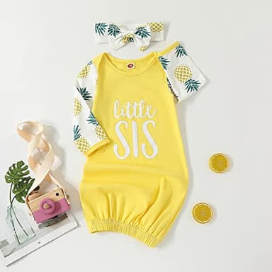 AMAWMW Newborn Baby Girl Little Sister Sleeper Gown Stripe Long Sleeve Nightgown Pajamas Gifts Stuff Essential Outfit - Image 2