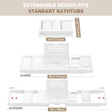 Yirilan Foldable Bamboo Bathtub Tray, Modern Rectangular Bathroom Tray, White, Suitable for Toiletries, Drinks - Image 2