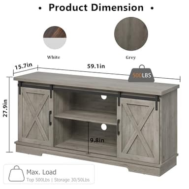 IDEALHOUSE Farmhouse Tv Stand for 65 Inch TVs, Entertainment Center with Sliding Barn Doors and Adjustable Shelf, Modern Storage Media TV Console TV Stand Table for Living Room, Bedroom, Grey - Image 2
