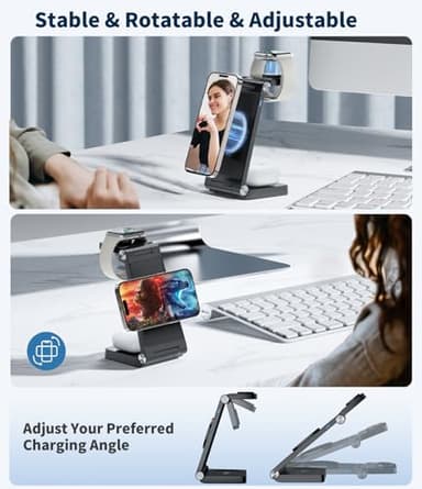 Magnetic Wireless Mag-Safe Charging Station, 3 in 1 Fast Max Charging for iPhone 16 15 14 13 12 Pro Max Plus, Apple Watch, Air Pods Pro - Space-Saving Multi-Device Stand (Black) - Image 6