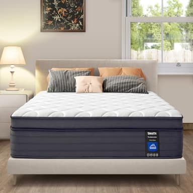 SIMARTH Queen Mattress - 14 Inch Hybrid Queen Size Mattress in a Box, Gel Memory Foam Matress with Motion Isolation and Pressure Relief, Strong Edge Support and Pocket Springs, Medium Firm - Image 1