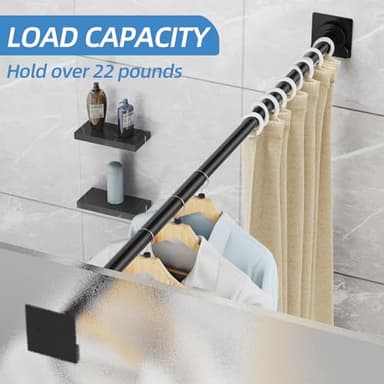 CorkLatta Matte Black Shower Curtain Rod,1 Inch Diameter Stainless Steel Adjustable Spring Tension Rods 32 to 80",with Holders,Anti-Slip,Curtain Rods No Drilling(1 Pack) - Image 3