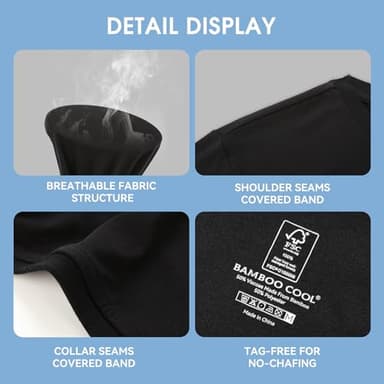 BAMBOO COOL Men's Undershirts Black T Shirts for Men, Moisture-Wicking Tee Shirt 6 Pack Crewneck, Short Sleeve Soft Breathable - Image 5
