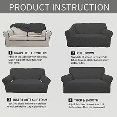 Easy-Going Stretch Sofa Slipcover 1-Piece Sofa Cover Furniture Protector Couch Soft with Elastic Bottom for Kids, Polyester Spandex Jacquard Fabric Small Checks (Sofa, Dark Gray) - Image 8