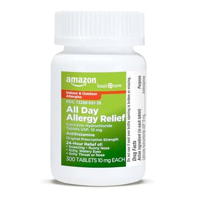 Amazon Basic Care 24 Hour Allergy Relief, Cetirizine Hydrochloride Tablets, 10 mg, 300 Count (Packaging may vary) - Image 6