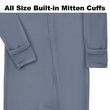 Aablexema Baby Footless Pajamas Zipper with Mitten, Rayon from Bamboo, Infant Long Sleeve Romper Pjs(Olive & Moonlight Blue,18-24m) - Image 7