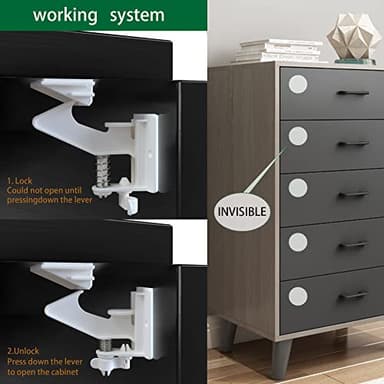 Vmaisi 20 Pack Cabinet Locks Child Safety Latches - Baby Proofing Cabinets Drawers Lock - Upgraded Stronger Adhesive Easy Installation - No Drilling - Image 6
