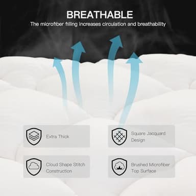 Belffin Pillow Top Mattress Topper King Size, Mattress Pad Cover with 8-21 Inch Deep Pocket, Bed Mattress Protector for Back Pain Relief Soft Breathable Overfilled Down Alternative Filling, White - Image 3