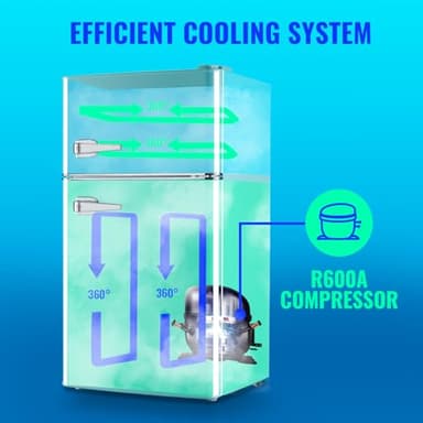 Small Refrigerator with Freezer Double Door Mini Fridge Adjustable Glass Shelves, Detachable Handle,7 Level Temperature Control Fridge for Dorm, Office, Apartment Blue - Image 7