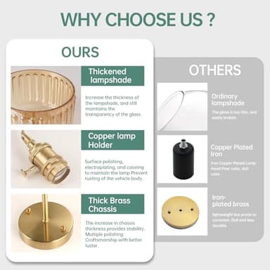 Shenmoyl Battery Operated Wall Sconce with Amber Striped Shade Pattern Glass Adjustable Chain Retro Gold Wall Mounted Light, Modern Wall Lamp Fixtures Decor for Bedside Bedroom Indoor Doorway - Image 9