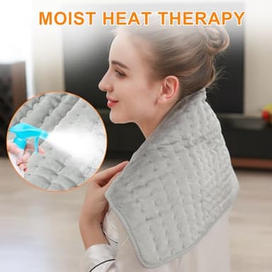 Heating Pad,Electric Heating Pads for Back,Neck,Abdomen,Moist Heating Pad for Shoulder,Knee,Arms,Legs,Dry/Moist Heat & Auto Shut Off,Birthday Gifts for Men and Women(Light Gray, 24''×12'') - Image 4