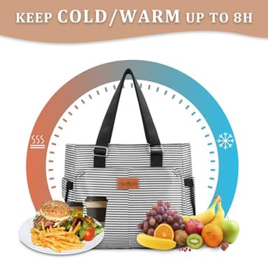 Large Women Lunch Bags/Insulated Adult Lunch Box/Leakproof Cooler Lunch Tote Bag with Storage Pocket. Reusable Lunch Purse for Work Picnic Hiking 12L, Stripe - Image 4