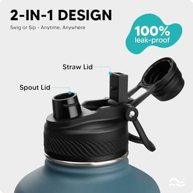 Swigina [2-IN-1 LID] 64 oz Insulated Water Bottle with Silicone Boot (48hrs Cold/24hrs Hot) - DIY Stickers, Leakproof, BPA Free, Half Gallon - Image 2