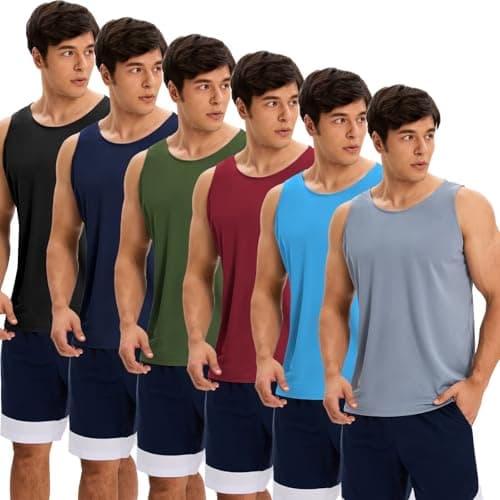 OYGSieg 6 Pack Men's Quick Dry Workout Tank Tops Breathable Gym Sleeveless Muscle Shirts for Active Men SetA M - Image 1