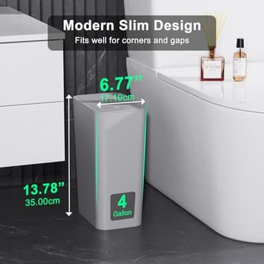 N. NETDOT 3 Pack (2 of 4 Gal & 1 of 2.6 Gal) Small Trash Can with Lid,Bathroom Garbage Can with Pop-Up Lid,Waste Basket for Bathroom,Kitchen,Bedroom,Powder Room,Craft Room,Office,College (Gray) - Image 2