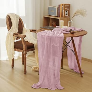 Leetaltree 2 Pack Pink Cheesecloth Table Runner, 35x120 Inch Boho Rustic Cheese Cloth Table Runner, Decorative Table Runners for Bridal Baby Shower Decorations or Wedding Table Decorations - Image 8