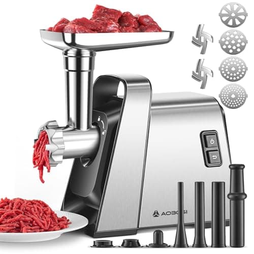 AAOBOSI Meat Grinder Electric, [3000W Max] Meat Grinder Heavy Duty with 2 Stainless Steel Blades & 4 Grinding Plates, Sausage Maker & Kibbe Kit for Home Kitchen Using - Image 1