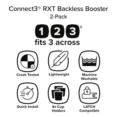 Diono Connect3 RXT Backless Booster, Pack of 2, Slim Fit 3-Across in Many Mid-Sized Sedans and SUVs, for Children from 40-120 lbs., Lightweight with Latch connectors, Pink Cotton Candy - Image 6