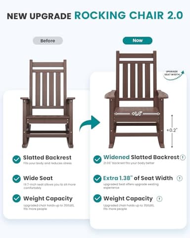 SERWALL Oversized Outdoor Rocking Chair Set of 2, HDPE Rocker for Adults, Patio Rocking Chairs for Porch, Brown - Image 4
