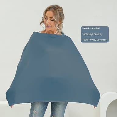 Breathable Car Seat Cover for Babies – Multi-Purpose Soft Rayon Nursing Cover for Breastfeeding, High Stretchy Infant Carseat Canopy, Stroller Cover (Smooth Rayon, Blue) - Image 3
