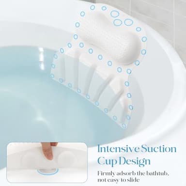 RUseeN Bath Pillow Luxury Bathtub Pillow, Bath Pillows for Tub Head Neck and Back Support, Non-Slip Soft Silicon Bath Tub Pillow with Strong Suction Cup, Bath Accessories Spa Gifts, White - Image 4