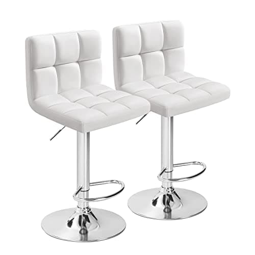 Furmax Bar Stools Modern Pu Leather Swivel Adjustable Hydraulic Bar Stool Square Counter Height Stool Set of 2 (White) - Image 1