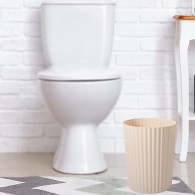 JiatuA Small Trash Can Plastic Wastebasket Round Garbage Container Bin for Bathroom, Kitchen, Bedroom, Home Office, College Dorm, Beige 2 Pack - Image 5