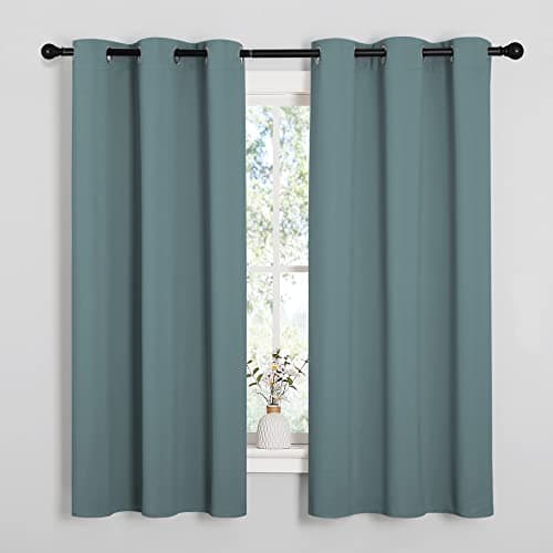 NICETOWN Modern Greyish Blue Blackout Curtains Noise Reducing, Thermal Insulated and Privacy Room Darkening Drape Panels for Boy's Guest Room Door Small Short Window (2 Panels, W42 x L63 -Inch) - Image 1